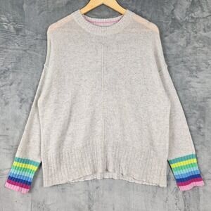 Alashan Cashmere Sweater Large Gray Rainbow Pullover‎ Quiet Luxury Preppy NWT